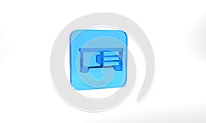 Blue TV table stand icon isolated on grey background. Glass square button. 3d illustration 3D render