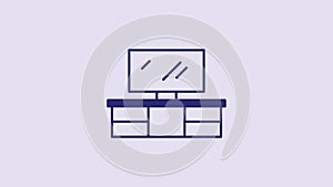 Blue TV table stand icon isolated on purple background. 4K Video motion graphic animation