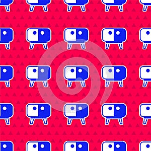 Blue TV table stand icon isolated seamless pattern on red background. Vector