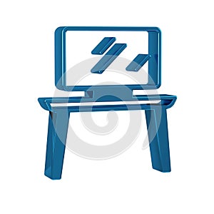 Blue TV table stand icon isolated on transparent background.