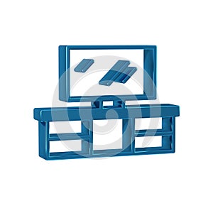 Blue TV table stand icon isolated on transparent background.