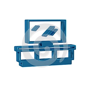 Blue TV table stand icon isolated on transparent background.