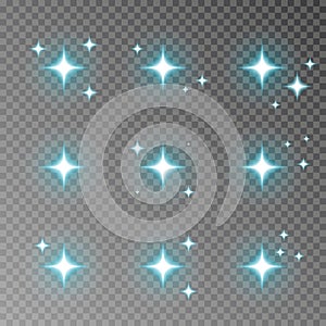 Blue twinkle sparkle vector isolated on transparent background. Flash light camera effect. Glare len