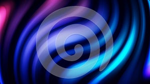 Blue and ultraviolet neon glowing curved lines moving on black background, seamless loop. Animation. Colorful blurred