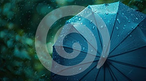 The blue umbrella in rain.AI generated image