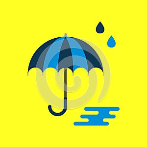 Blue umbrella and rain, rainy season concept, vector, illustration