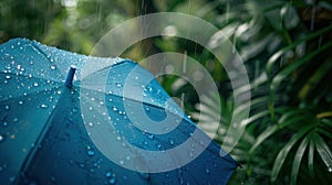 The blue umbrella in rainfall.AI generated image