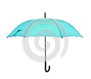 Blue umbrella on white background