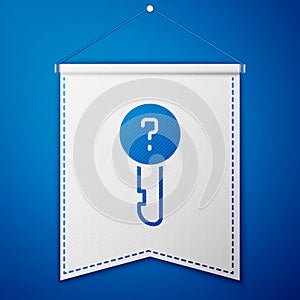 Blue Undefined key icon isolated on blue background. White pennant template. Vector Illustration