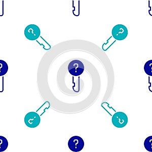 Blue Undefined key icon isolated seamless pattern on white background. Vector Illustration