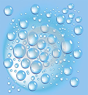 Blue underwater background, bubbles in clear water or drops splattered on a blue surface. Vector illustration.