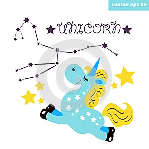 Blue unicorn with constellation