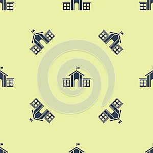 Blue United States Capitol Congress icon isolated seamless pattern on yellow background. Washington DC, USA. Vector