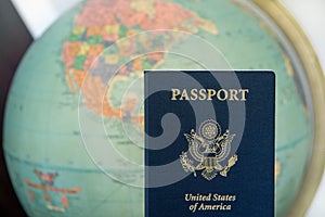 Blue United States passport with map background