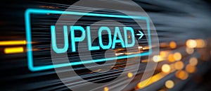 Blue UPLOAD button with digital background
