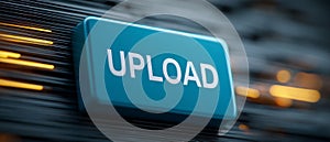 Blue UPLOAD button with digital background