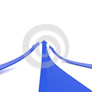 Blue upswing arrows on white photo