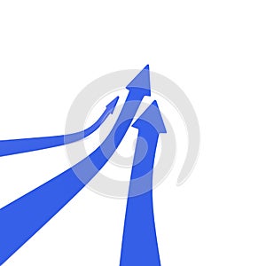 Blue upswing arrows on white photo
