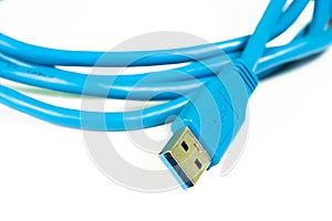 Blue usb 3.0 cable isolated on white background.