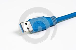 Blue usb 3.0 cable isolated on white background