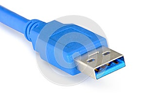 Blue usb 3.0 cable isolated on white background.