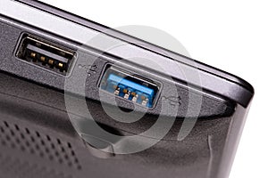 A Blue USB 3.0 port on a computer close-up