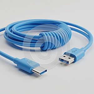 Blue USB cable featuring a USB Type-A connector and a USB Type-C connector. The