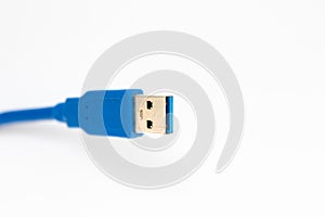 Blue usb cable on a white background