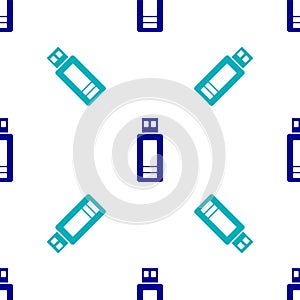 Blue USB flash drive icon isolated seamless pattern on white background. Vector