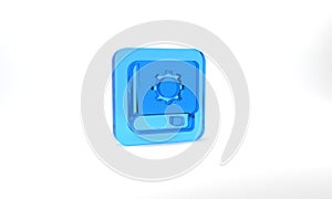 Blue User manual icon isolated on grey background. User guide book. Instruction sign. Read before use. Glass square