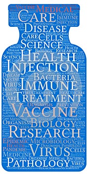 Blue Vaccine Vial Word Art for Vaccinations Illstration with Clipping Path