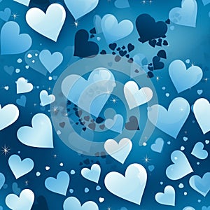 Blue valentines day background with hearts seamless pattern