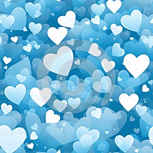 Blue valentines day background with hearts seamless pattern