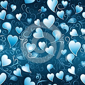 Blue valentines day background with hearts seamless pattern