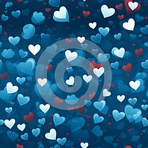 Blue valentines day background with hearts seamless pattern