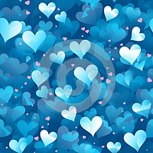 Blue valentines day background with hearts seamless pattern