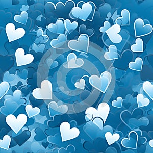 Blue valentines day background with hearts seamless pattern