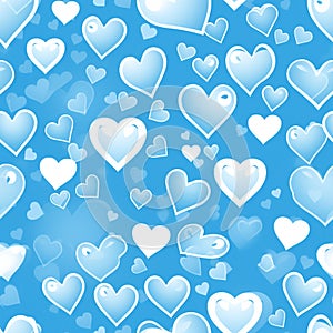 Blue valentines day background with hearts seamless pattern