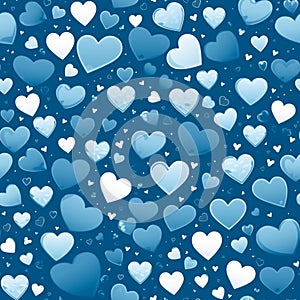 Blue valentines day background with hearts seamless pattern