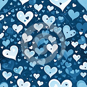 Blue valentines day background with hearts seamless pattern