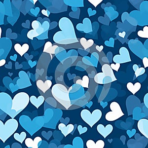 Blue valentines day background with hearts seamless pattern