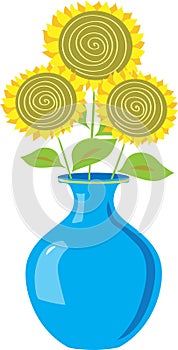 Blue vase with sunflowers
