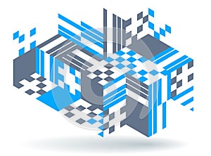 Blue vector abstract geometric background with cubes and different rhythmic shapes, isometric 3D abstraction art displaying city