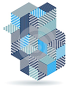 Blue vector abstract geometric background with cubes and different rhythmic shapes, isometric 3D abstraction art displaying city