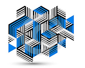 Blue vector abstract geometric background with cubes and different rhythmic shapes, isometric 3D abstraction art displaying city