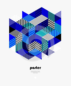 Blue vector abstract geometric background with cubes and different rhythmic shapes, isometric 3D abstraction art displaying city