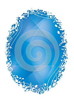 Blue vector background with white oval music decorative frame