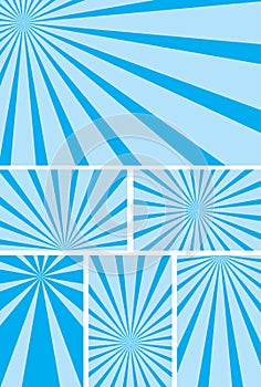 Blue vector backgrounds with radial rays - set