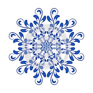 Blue vector floral Russian national ornament in style Gzhel