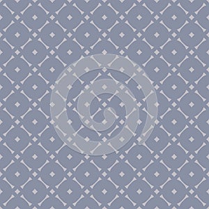 Blue vector geometric seamless pattern with floral shapes, round grid, diamonds